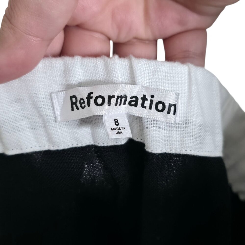 Reformation Alma‎ Set Black White Linen Two Piece Crop Top High Waisted Pants 8 - Picture 7 of 12